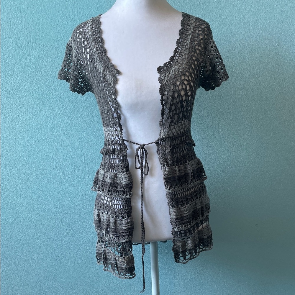 Boston Proper Gray Crochet Tie-Front Cardigan xs fits medium